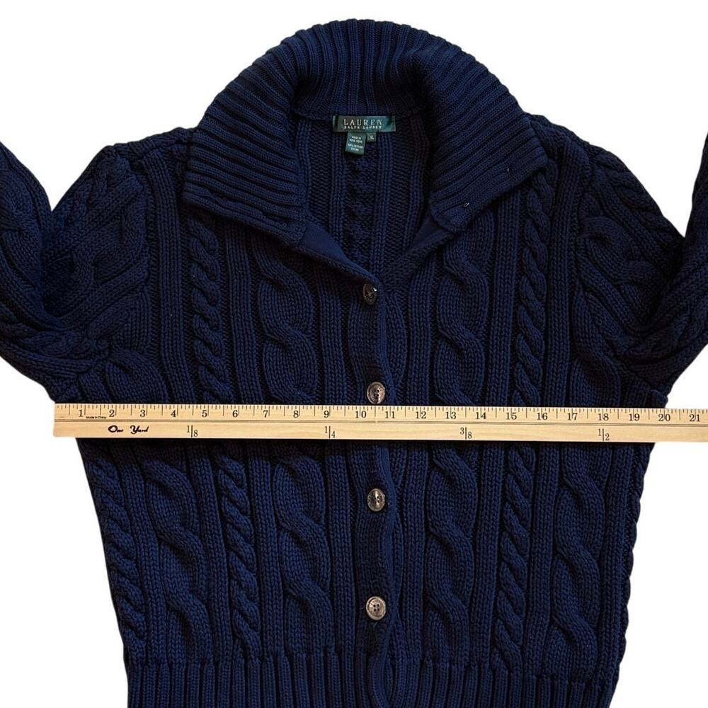 Vtg Lauren Ralph Lauren Cardigan Sweater Womens XL Blue Cable Knit Button Front - Picture 6 of 8